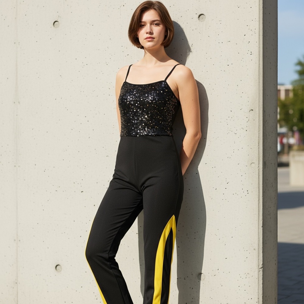 Revolution Black Sequin Dancewear Competitions Unitard Costume Dress up Sm.Adult